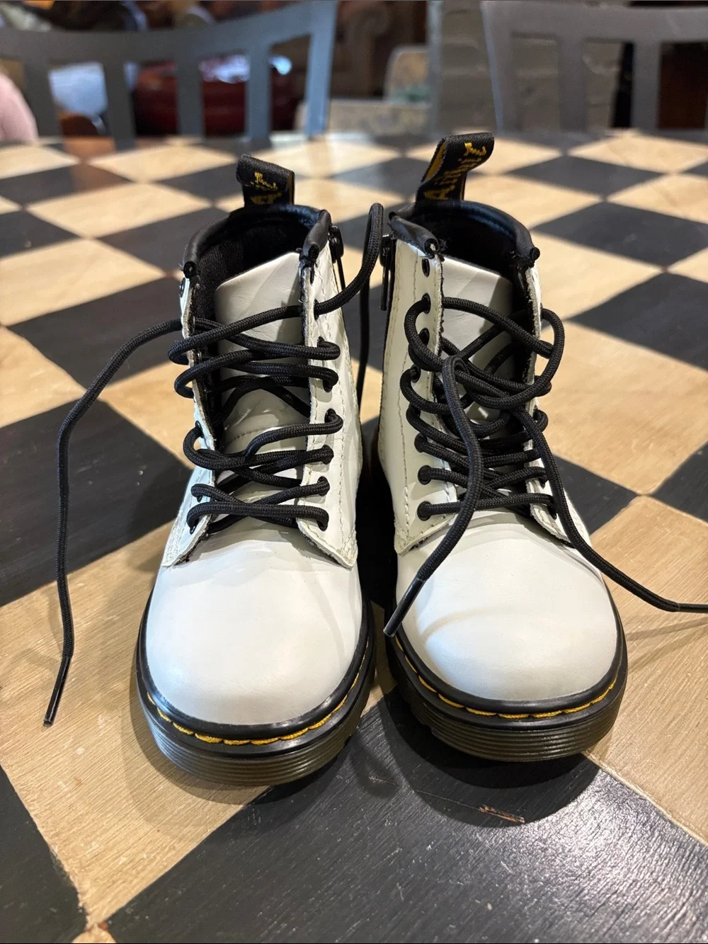 Dr. Martens Toddler White Combat Boots with Black Laces